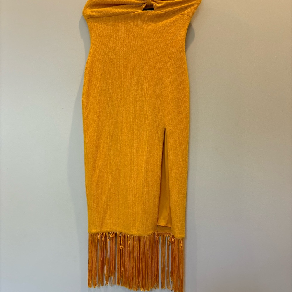 Saylor Yellow Asymmetrical Pencil Skirt with Slit